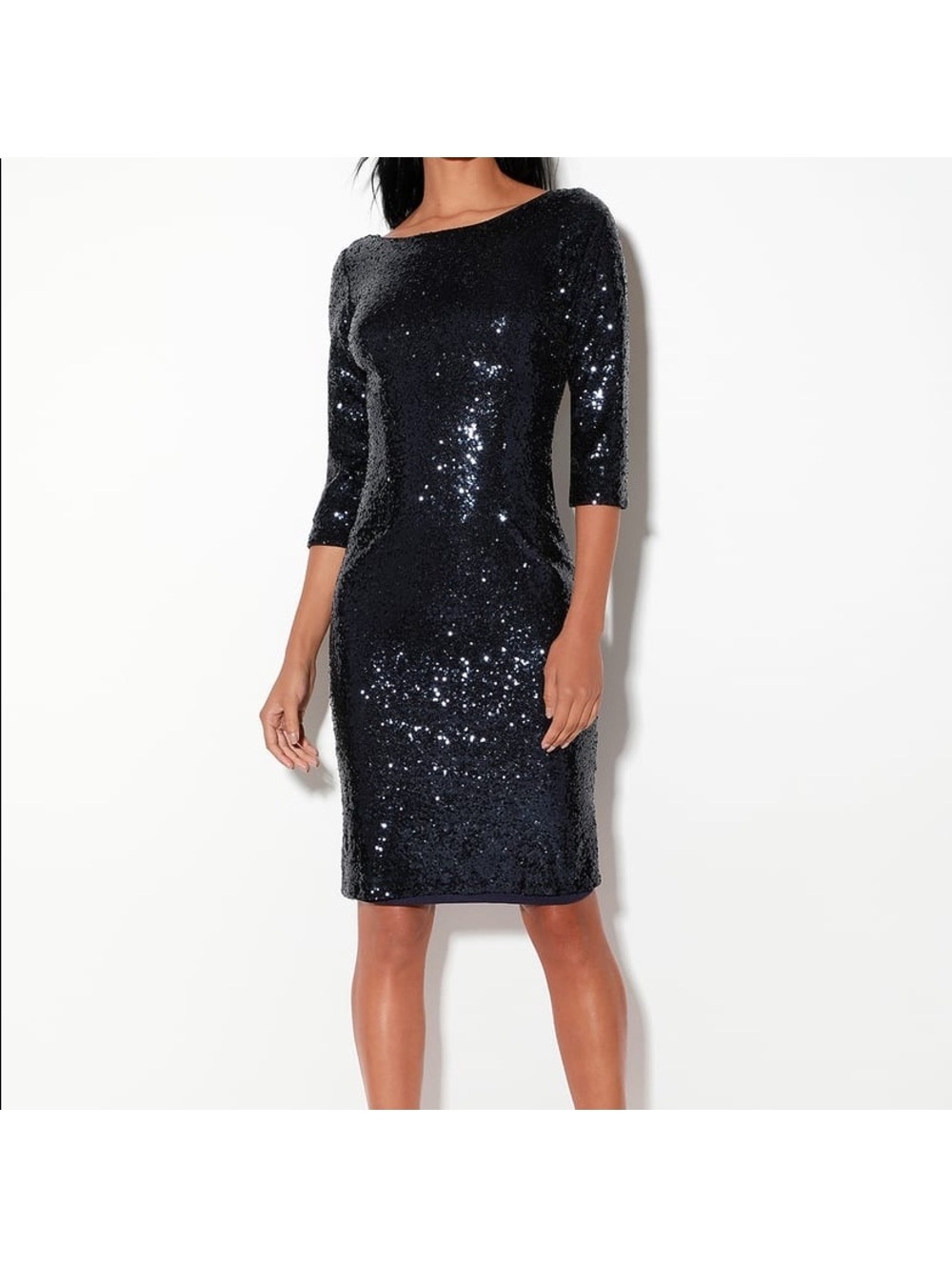 Lulus Blue Sequin Cocktail Dress with 3/4 Sleeves and Low Back - New with Tags